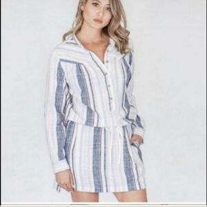 Xirena | Emersyn 100% Cotton Drawstring Waist Resort Beach Stripe Dress medium